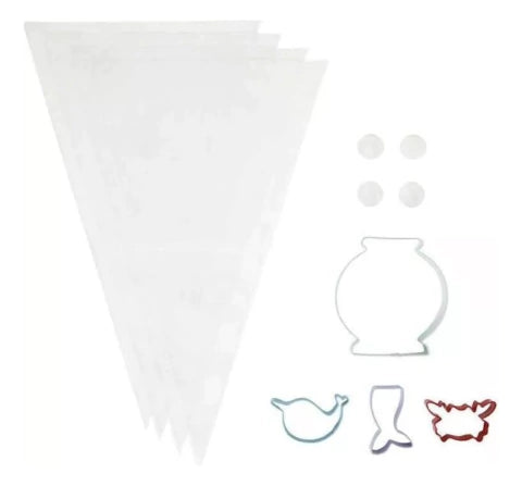 Kit Decoración Galletitas Sirenita, Cangrejo, Pecera Wilton